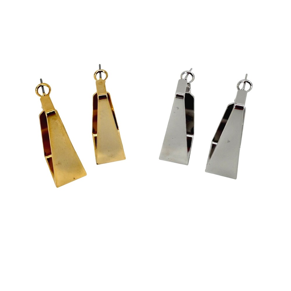 Geometric Art Trapezoid Hoop Pierced Earrings Gold and Silver Tone Set 2 Pairs